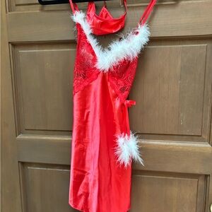 Elegant Red Lace Trim Nightgown